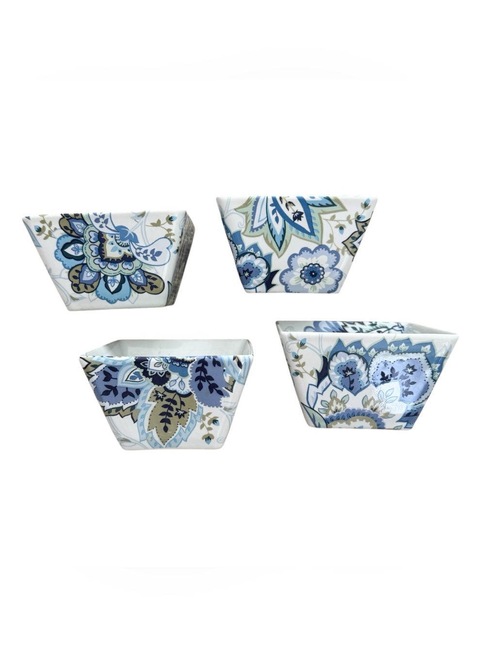 222 FIFTH Mirabelle Spring Blue Square Appetizer Fine China Bowls (Set Of 4)